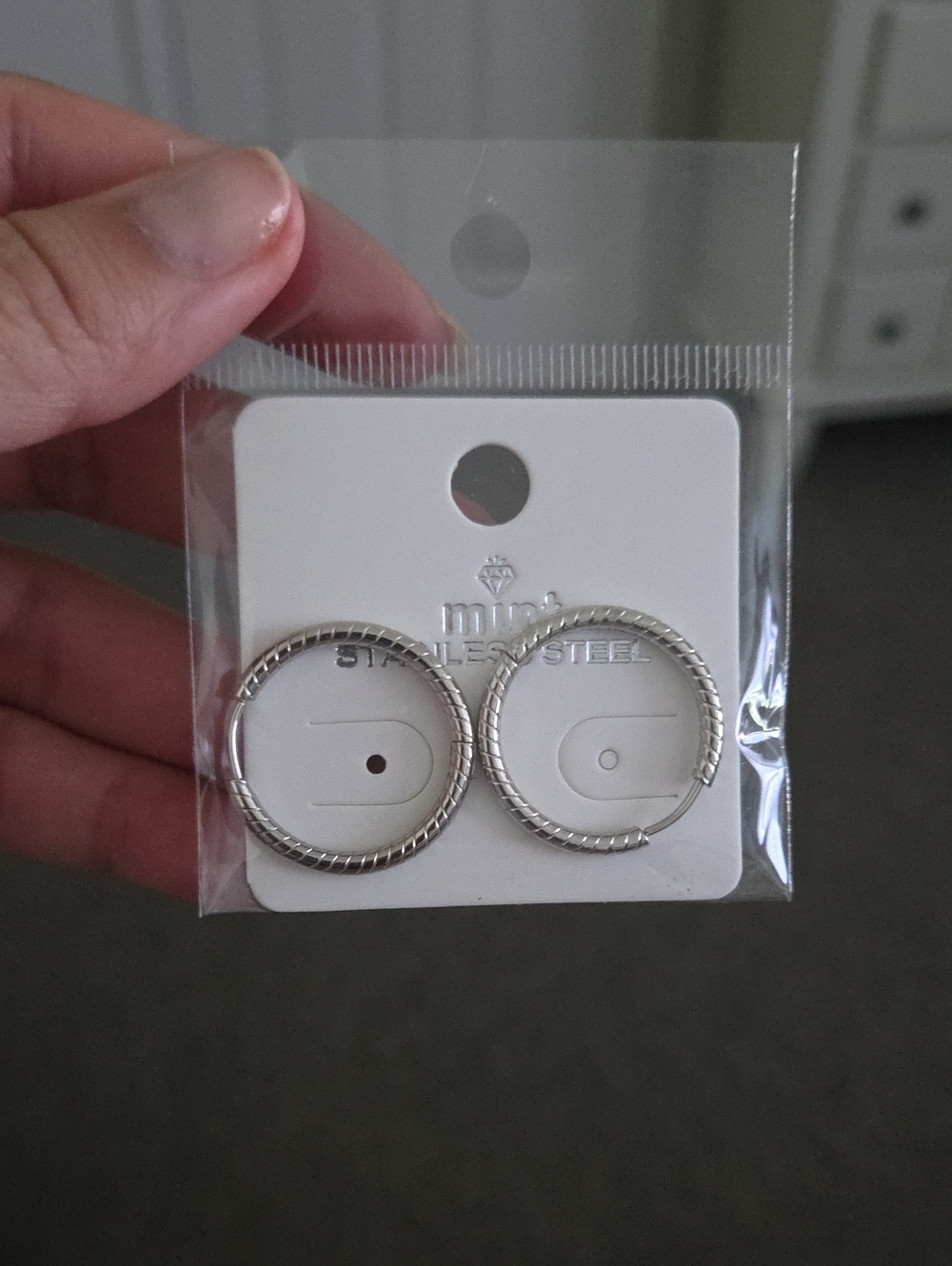 Silver Textured Hoop Earrings - Stainless Steel
